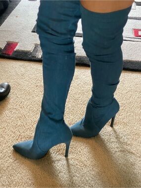 Blue Over-the-Knee Pointed Toe Stiletto Boots denim